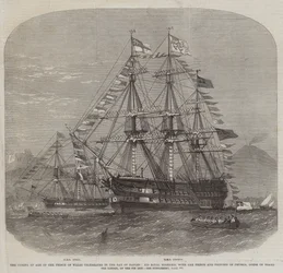 Die Volljährigkeit des Prinzen von Wales gefeiert in der Bucht von Neapel, Seine Königliche Hoheit, mit dem Prinzen und der Prinzessin von Preußen, an Bord der London, am 9. dieses Monats